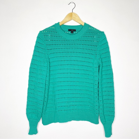 J. Crew Balloon Sleeve Pointelle Crew Neck Pullover Sweater Size Medium - Picture 7 of 7